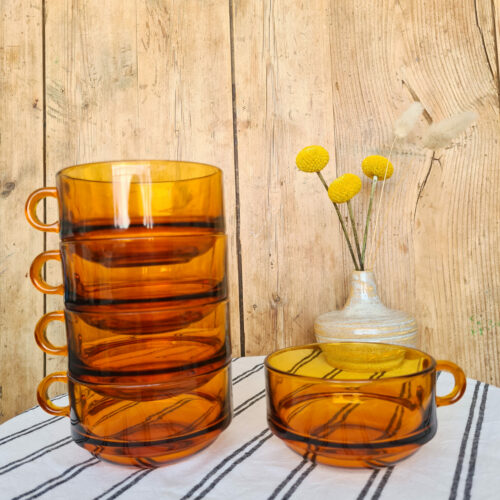 Service 5 tasses ambre Duralex