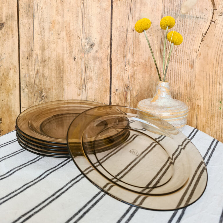 Lot De 6 Assiettes à Dessert Vintage Arcoroc Rosaline En Verre