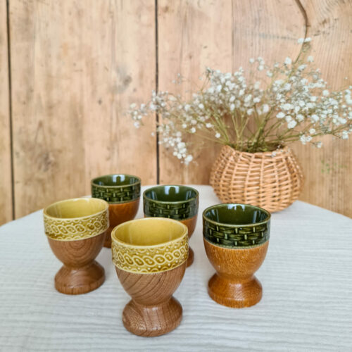 Ensemble de 5 coquetiers bois et céramique
