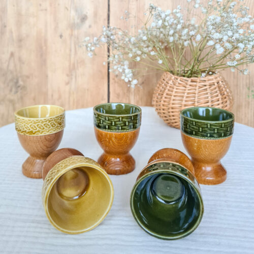 Ensemble de 5 coquetiers bois et céramique