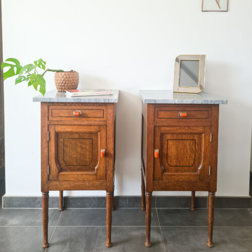 Paire tables de chevet rétro marbre gris