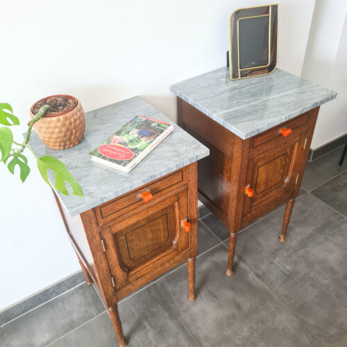 Paire tables de chevet rétro marbre gris – Image 9