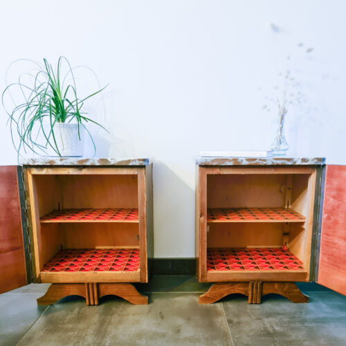 Paire tables de chevet retro marbre et bois – Image 2