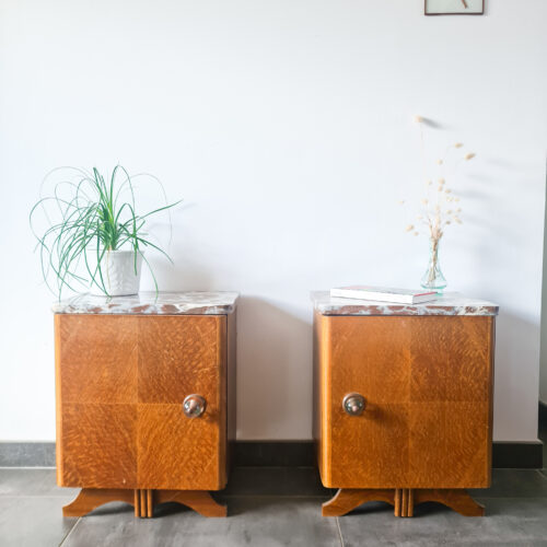 Paire tables de chevet retro marbre et bois