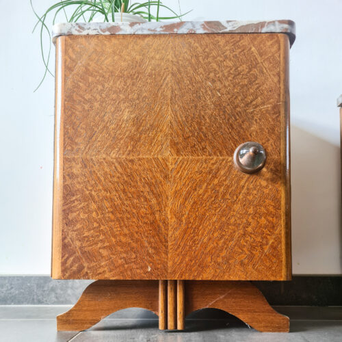 Paire tables de chevet retro marbre et bois – Image 3